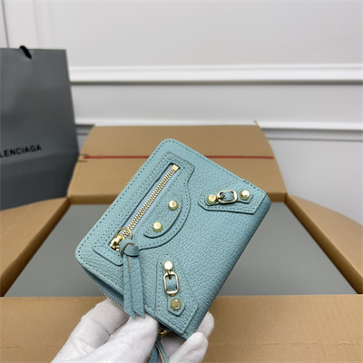 Le Cagole Compact Zippy Wallet In Goatskin Aqua Green Color