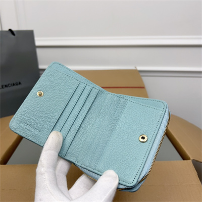Le Cagole Compact Zippy Wallet In Goatskin Aqua Green Color