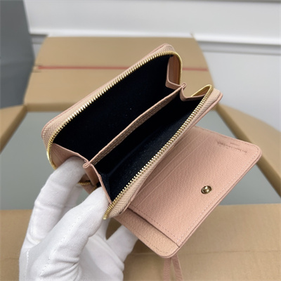Le Cagole Compact Zippy Wallet In Goatskin Rose Pink Color