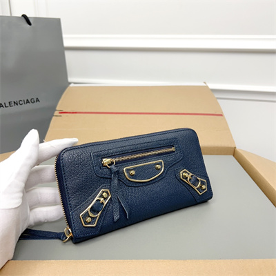 Le Cagole Continental Zippy Wallet In Goatskin Navy Color