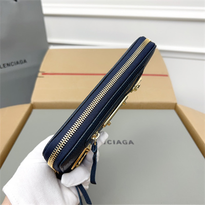 Le Cagole Continental Zippy Wallet In Goatskin Navy Color