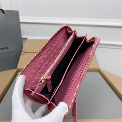 Le Cagole Continental Zippy Wallet In Goatskin Pink Color
