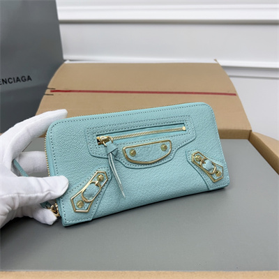 Le Cagole Continental Zippy Wallet In Goatskin Aqua Green Color