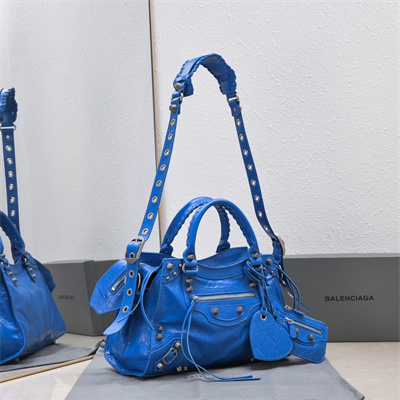 Women’s NEO Cagole City Small Handbag In Arena Lambskin Electric Blue Color