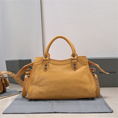 Women’s NEO Cagole City Small Handbag In Arena Lambskin Yellow Color