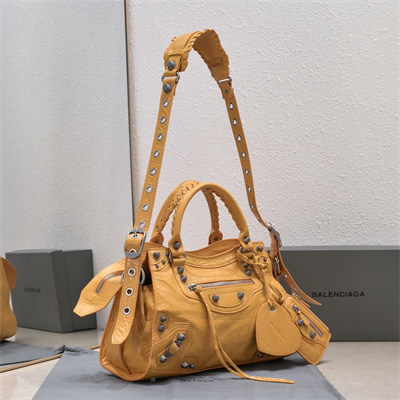 Women’s NEO Cagole City Small Handbag In Arena Lambskin Yellow Color
