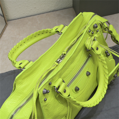 Women’s NEO Cagole City Small Handbag In Arena Lambskin Fluorescent Green Color