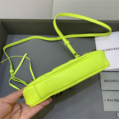 Women’s Le Cagole Mini Bag With Chain In Arena Lambskin Fluorescent Green Color