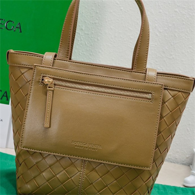 BV Small Flip Flap Tote Bag In Lambskin Leather Acorn Brown Color