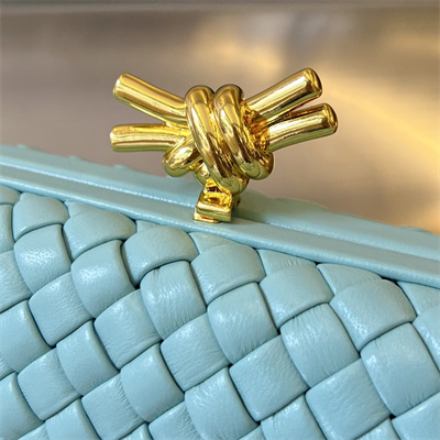 BV Knot Clutch In Lambskin Leather Blue Color