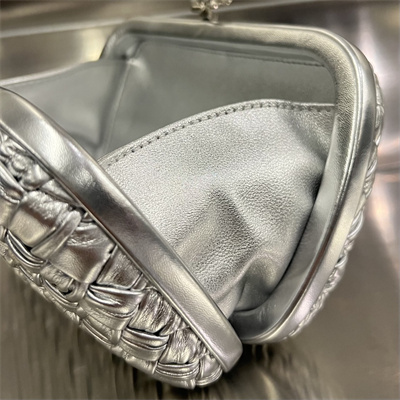 BV Knot Clutch In Calfskin Leather Wrinkled Silver Color