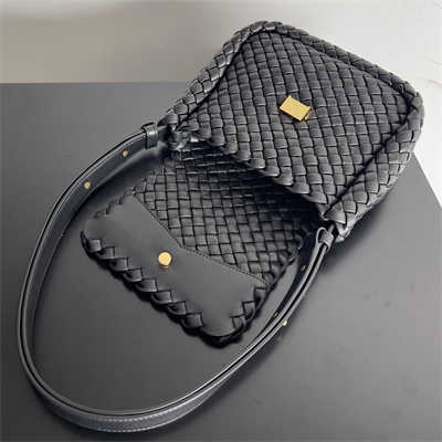 BV Mini Cobble Shoulder Bag In Lambskin Leather Black Color