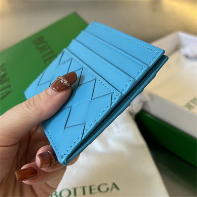 BV Card holder In Calfskin Leather Pool Blue