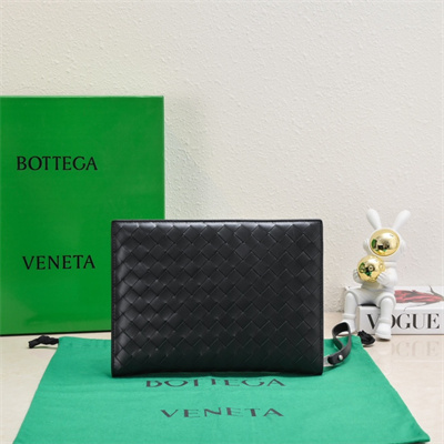 BV Small Intercciato Document Case With Wristlet In Lambskin Leather Black Color 80-9