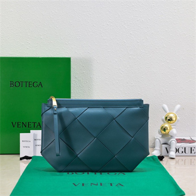 BV Zippy Pouch In Lambskin Leather Blue Color 6689