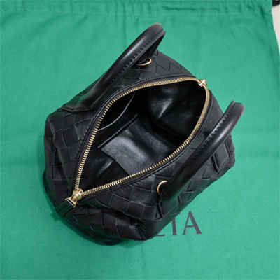 BV Mini Bauletto Bowling Bag In Lambskin Leather Black Color