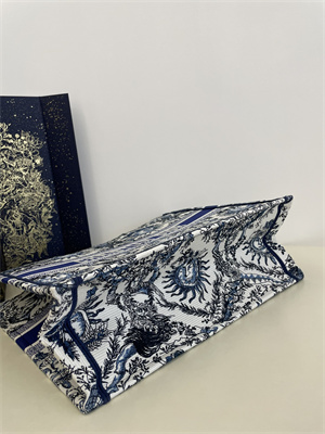 CD Large Book Tote White and Navy Toile de Jouy Solei Embroidery