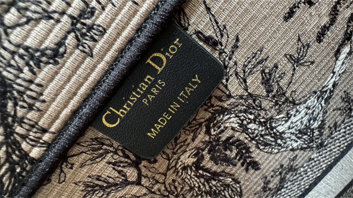 CD Large Book Tote Beige and Black Toile de Jouy Solei Embroidery