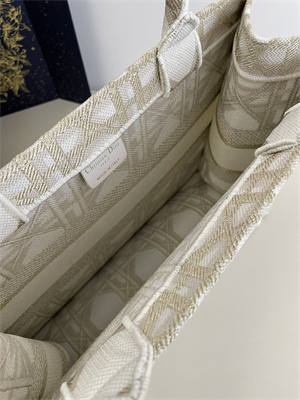 CD Medium Book Tote White and Gold Tone Macrocannage Embroidery