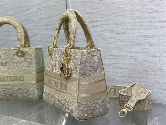 CD Medium Lady Di.or D-Lite Bag Gold D-Lace Macram?? Embroidery