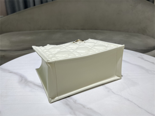 CD Small Book Tote With Strap Macrocannage Calfskin White