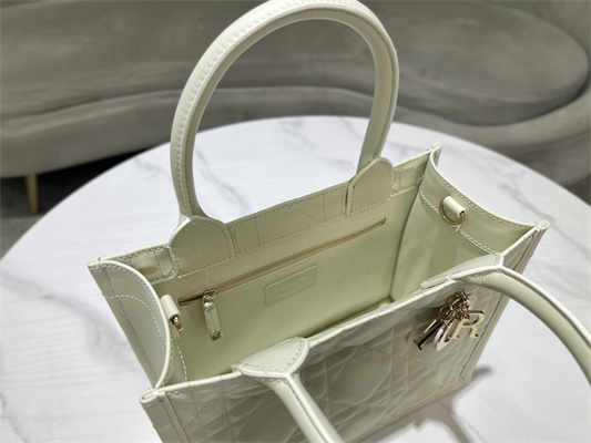 CD Small Book Tote With Strap Macrocannage Calfskin White