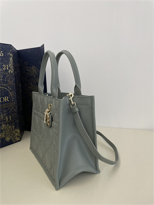 CD Small Book Tote With Strap Macrocannage Calfskin Stone Grey