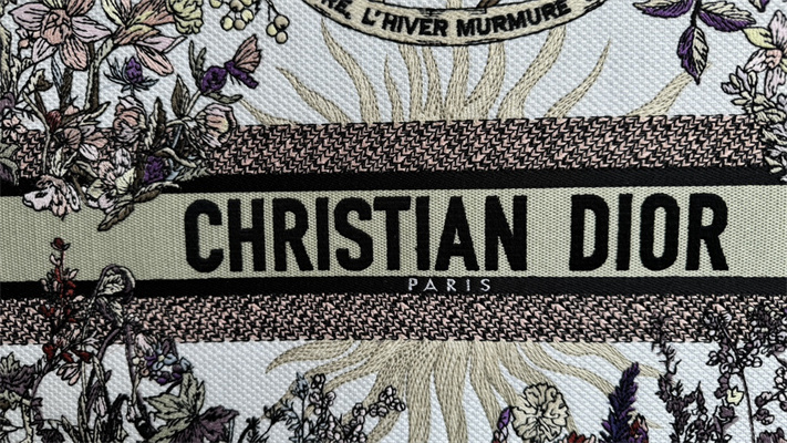 CD Large Book Tote Ecru Multicolor Di.or 4 Saisons Hiver Soleil Embroidery