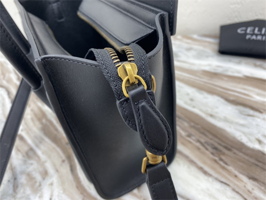 Ce**e nano luggage bag in black smooth calfskin gold tone metal