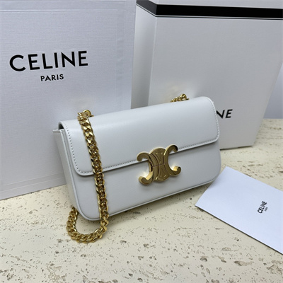 Ce**e chain shoulder bag cuir triomphe in shiny calfskin white