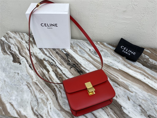 Ce**e teen classic box bag in red box calfskin leather
