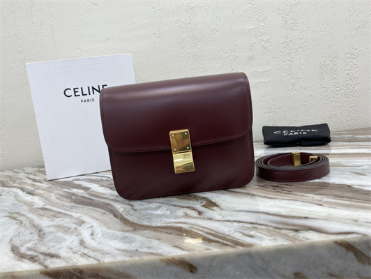 Ce**e teen classic box bag in bordeaux box calfskin leather