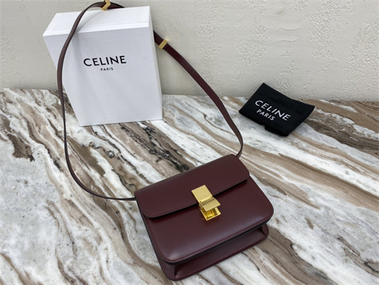 Ce**e teen classic box bag in bordeaux box calfskin leather