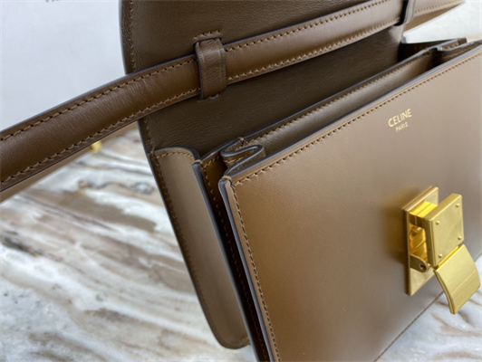 Ce**e teen classic box bag in brown box calfskin leather