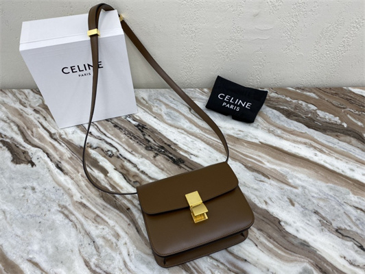 Ce**e teen classic box bag in brown box calfskin leather