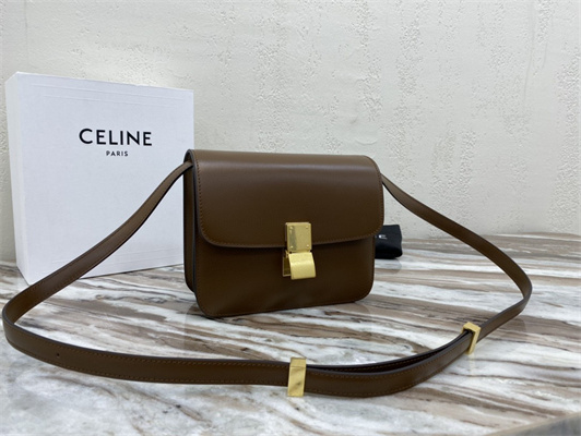 Ce**e teen classic box bag in brown box calfskin leather
