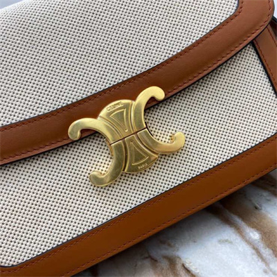 Ce**e classique triomphe bag in textile and calfskin nature/tan