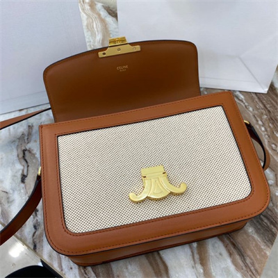 Ce**e classique triomphe bag in textile and calfskin nature/tan