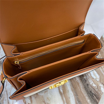 Ce**e classique triomphe bag in textile and calfskin nature/tan