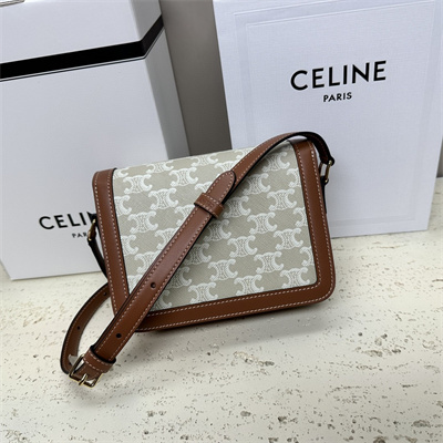 Ce**e classique triomphe bag in triomphe canvas and calfskin white
