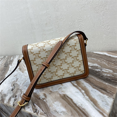 Ce**e teen triomphe bag in triomphe canvas and calfskin white