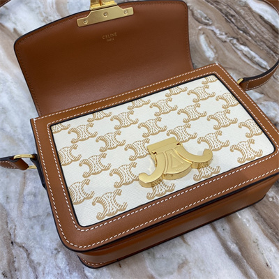 Ce**e teen triomphe bag in triomphe canvas and calfskin white