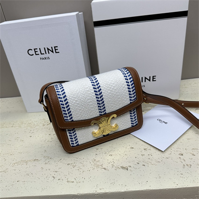 Ce**e teen triomphe bag in textile and calfskin white blue/tan