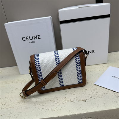 Ce**e teen triomphe bag in textile and calfskin white blue/tan