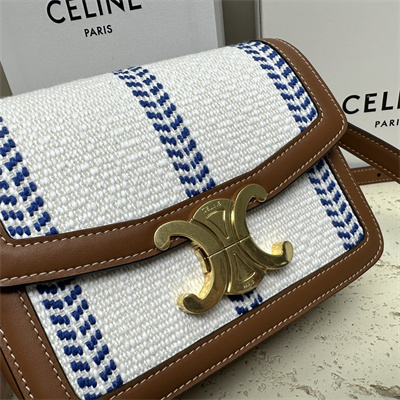 Ce**e teen triomphe bag in textile and calfskin white blue/tan