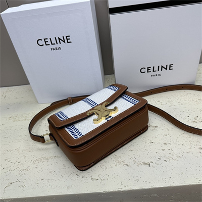 Ce**e teen triomphe bag in textile and calfskin white blue/tan