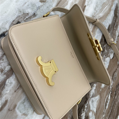 Ce**e teen triomphe bag in shiny calfskin light beige color