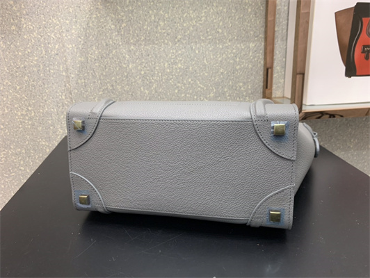 Ce**e micro luggage bag in kohl drummed calfskin gold tone metal