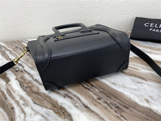 Ce**e nano luggage bag in black drummed calfskin gold tone metal