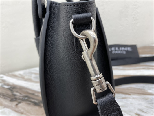 Ce**e nano luggage bag in black drummed calfskin silver tone metal